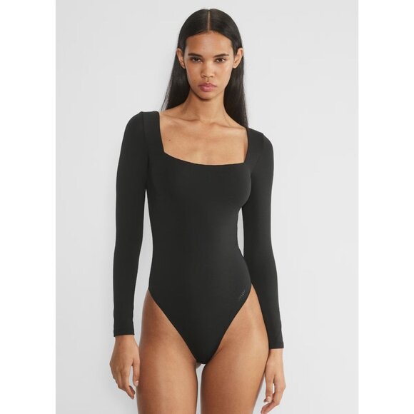 Aritzia BABATON Contour Black Jersey Square Neck Long Sleeve Bodysuit, Size S - Picture 12 of 16